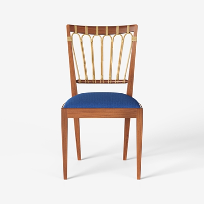 Chair 1165 - Svenskt Tenn Online - Mahogany rattan, Heavy Linen , Blue, Josef Frank