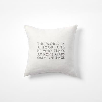 Cushion The World Is A Book - Svenskt Tenn Online - Length 40 cm Width 40 cm, Linen, White, Svenskt Tenn