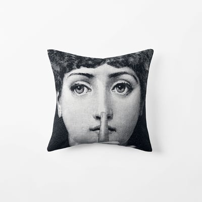Cushion Fornasetti - Svenskt Tenn Online - Width 40 cm, Length 40 cm, Cotton, Silenzio, Black White, Fornasetti