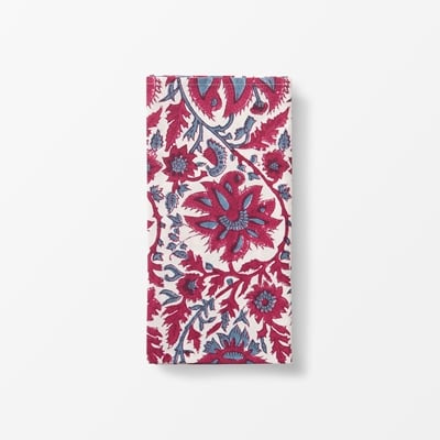 Napkin Indian Rose - Svenskt Tenn Online - Length 50 cm Width 50 cm, Cotton, Red Blue, Svenskt Tenn