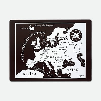 Placemat Worldmap - Svenskt Tenn Online -  Length 40 cm Width 30 cm, Eucalyptus Fiber & Flocked Paper, Europa, Rectangle, Josef Frank/Svenskt Tenn